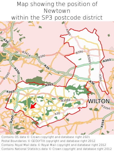 Map showing location of Newtown within SP3