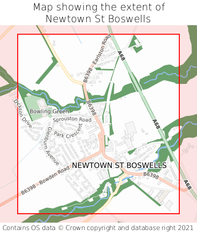 Map showing extent of Newtown St Boswells as bounding box