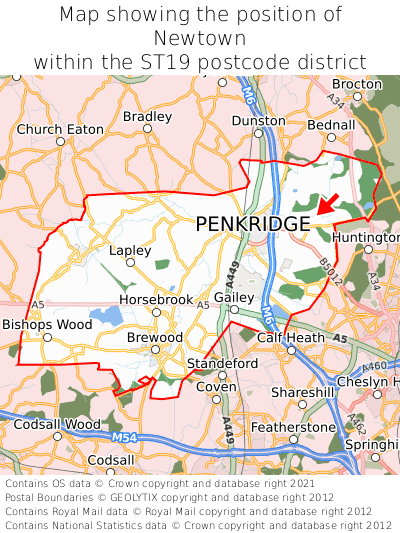 Map showing location of Newtown within ST19