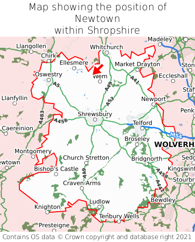 Map showing location of Newtown within Shropshire