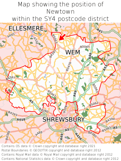 Map showing location of Newtown within SY4