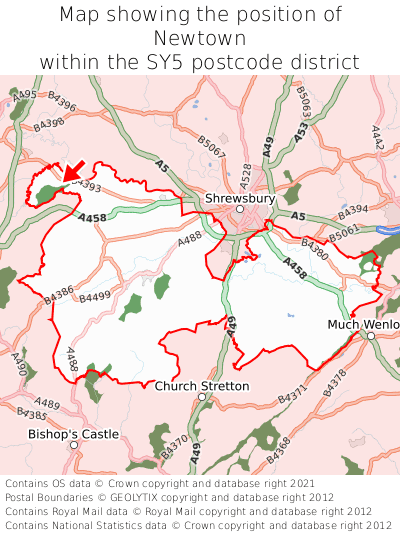 Map showing location of Newtown within SY5