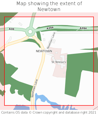 Map showing extent of Newtown as bounding box