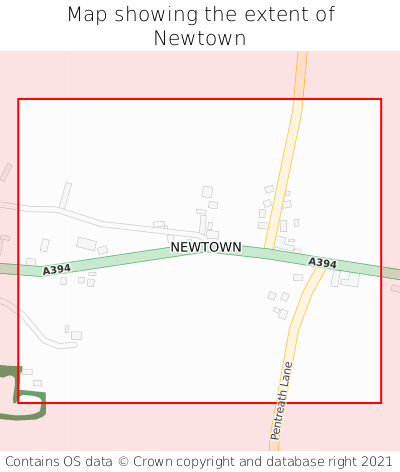 Map showing extent of Newtown as bounding box