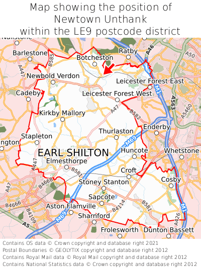 Map showing location of Newtown Unthank within LE9