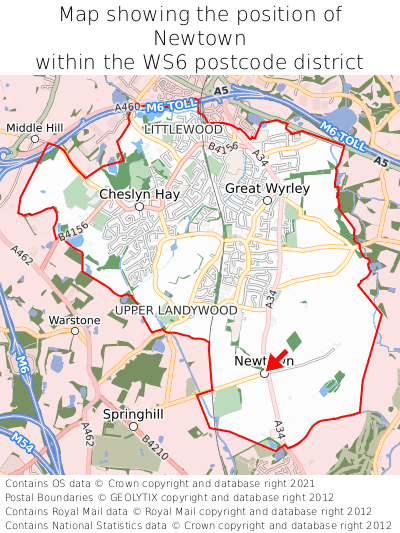 Map showing location of Newtown within WS6