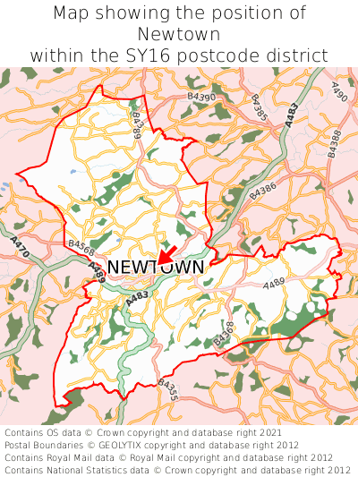 Map showing location of Newtown within SY16
