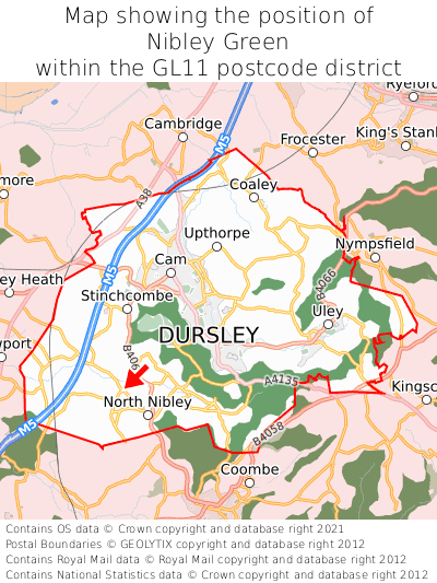 Map showing location of Nibley Green within GL11