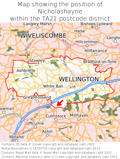 Map showing location of Nicholashayne within TA21