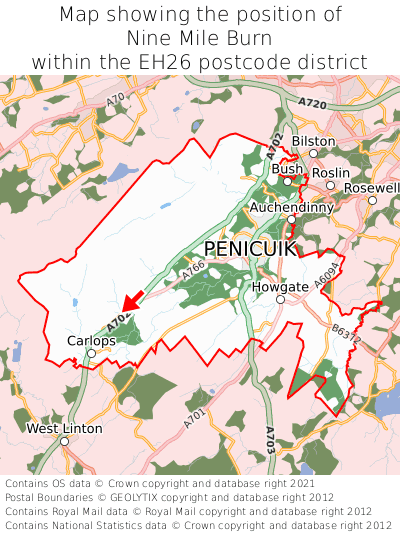 Map showing location of Nine Mile Burn within EH26