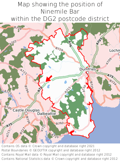 Map showing location of Ninemile Bar within DG2