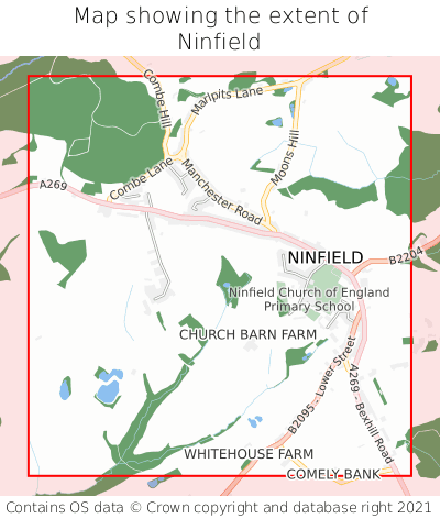 Map showing extent of Ninfield as bounding box