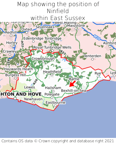 Map showing location of Ninfield within East Sussex