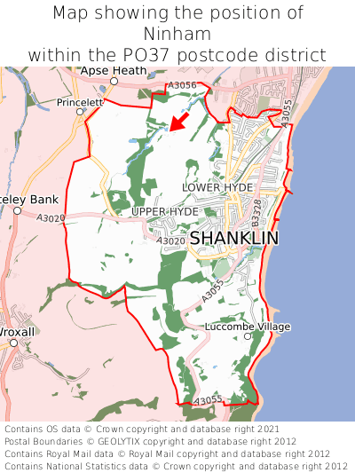 Map showing location of Ninham within PO37