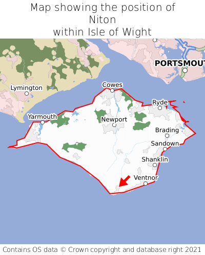 Map showing location of Niton within Isle of Wight