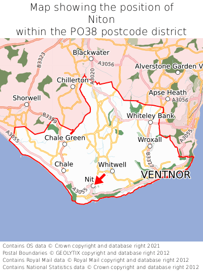 Map showing location of Niton within PO38