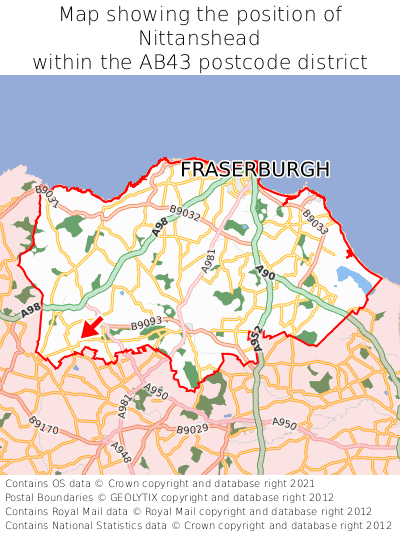 Map showing location of Nittanshead within AB43