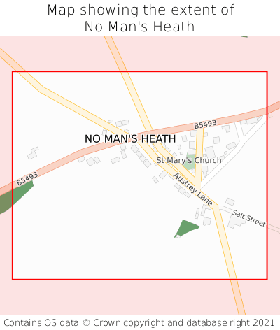 Map showing extent of No Man's Heath as bounding box