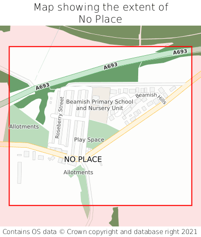 Map showing extent of No Place as bounding box