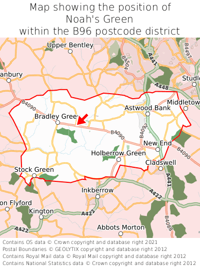 Map showing location of Noah's Green within B96