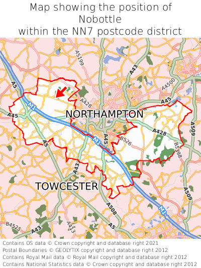 Map showing location of Nobottle within NN7