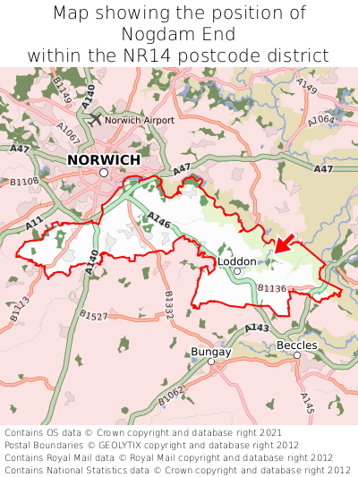 Map showing location of Nogdam End within NR14