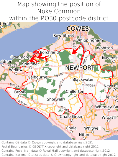 Map showing location of Noke Common within PO30