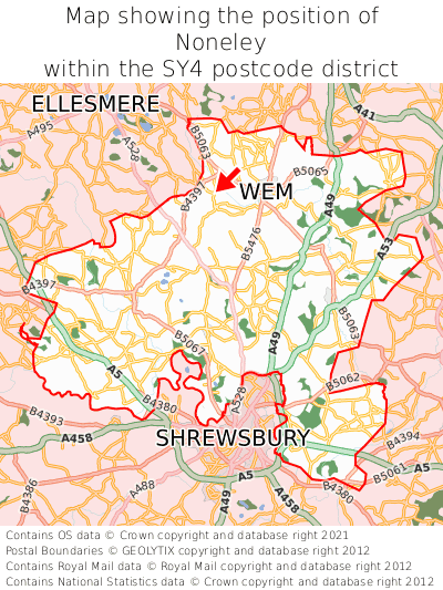 Map showing location of Noneley within SY4