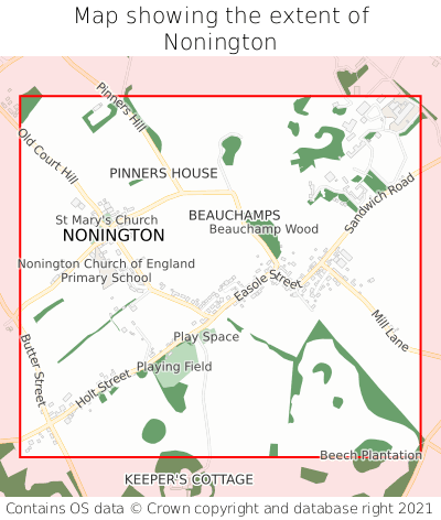 Map showing extent of Nonington as bounding box