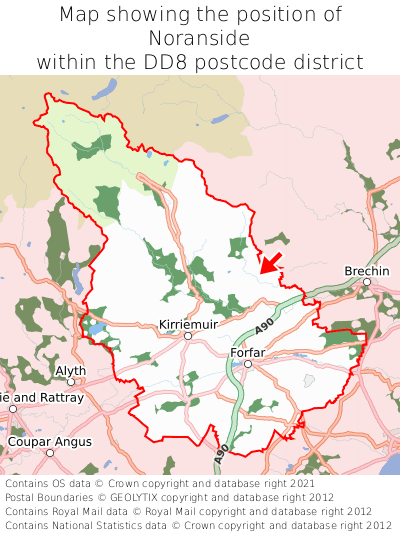 Map showing location of Noranside within DD8