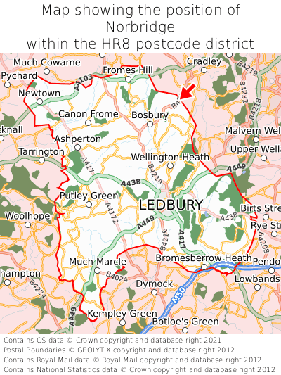 Map showing location of Norbridge within HR8