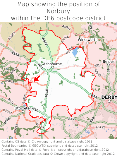Map showing location of Norbury within DE6