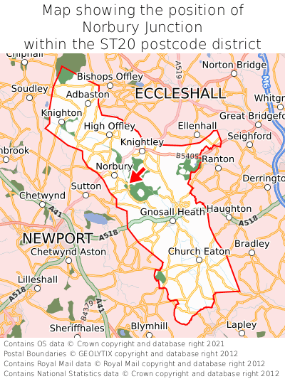 Map showing location of Norbury Junction within ST20