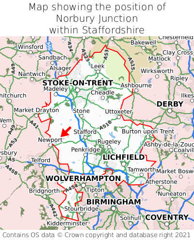 Map showing location of Norbury Junction within Staffordshire