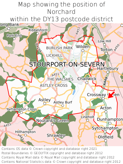 Map showing location of Norchard within DY13