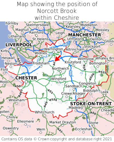 Map showing location of Norcott Brook within Cheshire