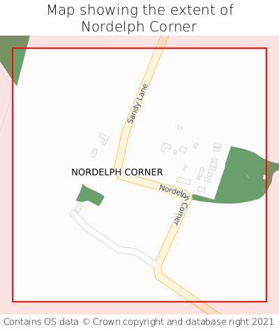 Map showing extent of Nordelph Corner as bounding box