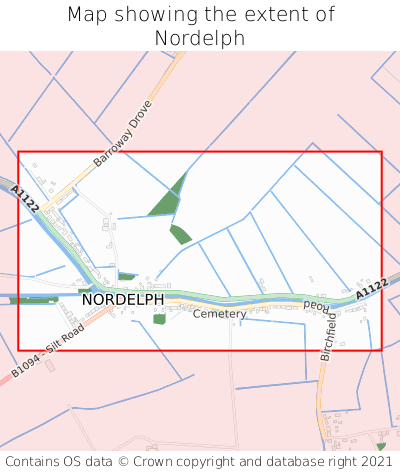 Map showing extent of Nordelph as bounding box