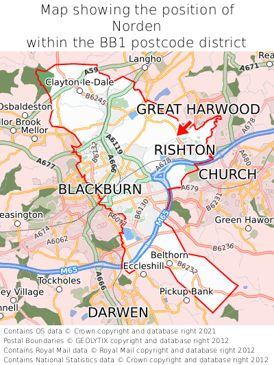Map showing location of Norden within BB1
