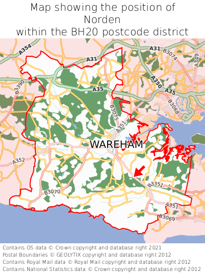 Map showing location of Norden within BH20