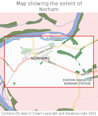 Map showing extent of Norham as bounding box