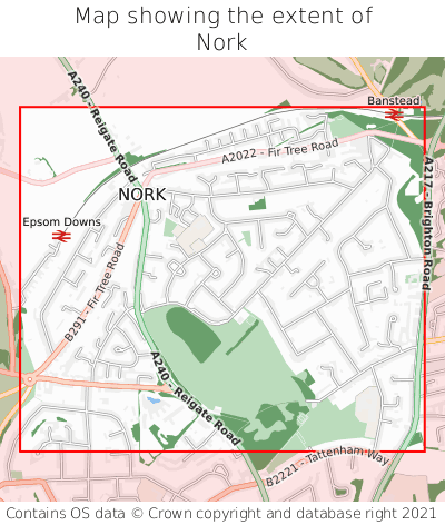 Map showing extent of Nork as bounding box