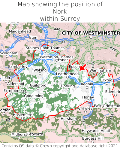 Map showing location of Nork within Surrey