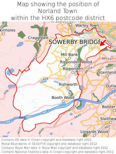 Map showing location of Norland Town within HX6