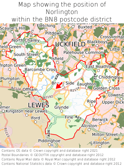 Map showing location of Norlington within BN8