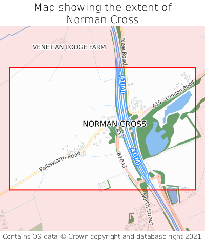 Map showing extent of Norman Cross as bounding box
