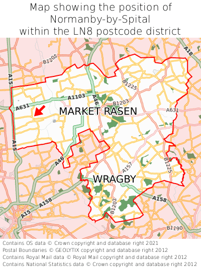 Map showing location of Normanby-by-Spital within LN8