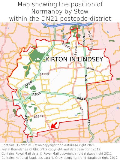 Map showing location of Normanby by Stow within DN21