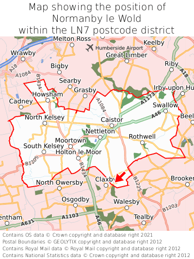 Map showing location of Normanby le Wold within LN7