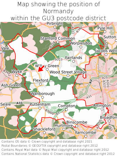 Map showing location of Normandy within GU3